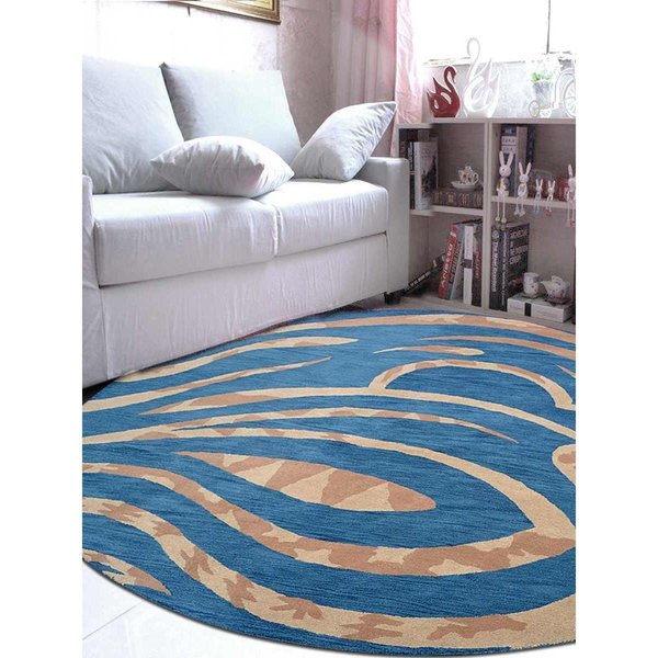 Glitzy Rugs 10 x 10 ft. Hand Tufted Wool Contemporary Round Area RugBlue UBSK00264T0003B13